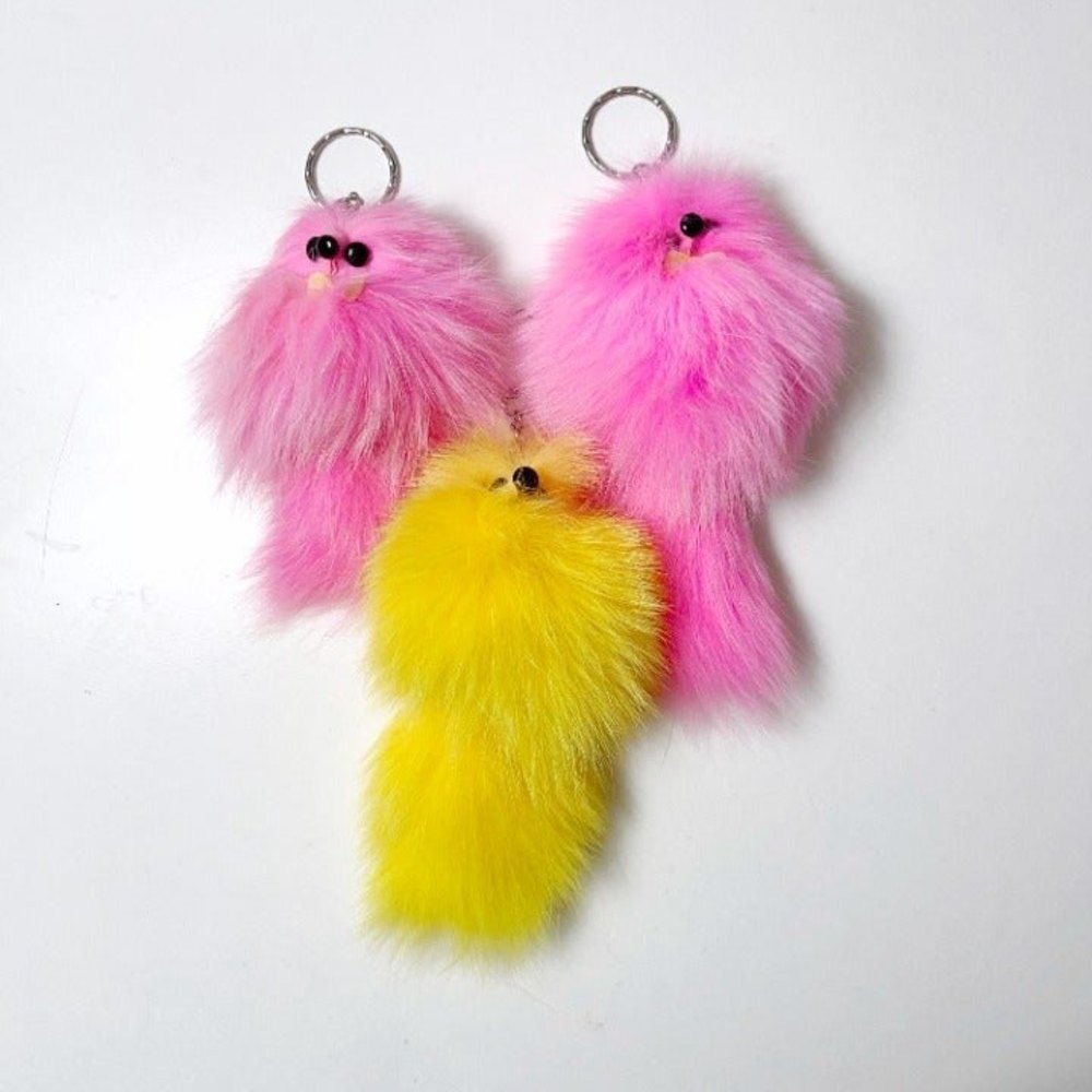 Fluffy Fox Key Chain Lot; Pink and Yellow Foxes